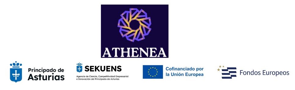 Logotipos financiación Athenea: Gobierno Principado de Asturias, Sekuens y Unión Europea