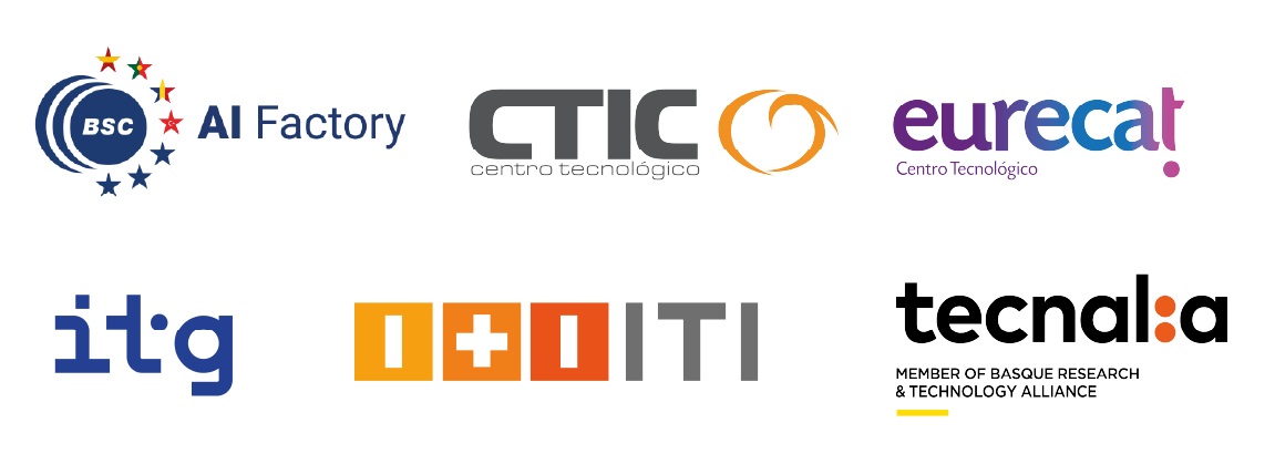 Logotipos entidades que organizan: BSC AI Factory, CTIC, Eurecat, ITG, ITI y Tecnalia